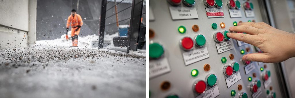 Mies hiekottaa ja säätää talotekniikkaa